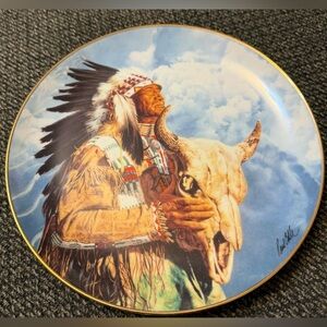 Collector's Native American Headdress Plate with Sky Background Hear Me Spirit
